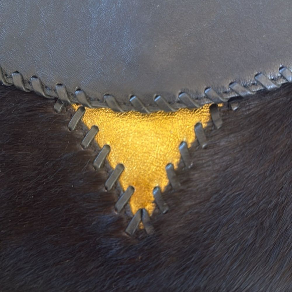 NICOLE MILLER black pony hair clutch with gold triangle leather - Picture 4 of 9